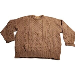 Irish Homecraft Cable Knit Fishermans Sweater Brown Oiled Wool Mens Size XXL